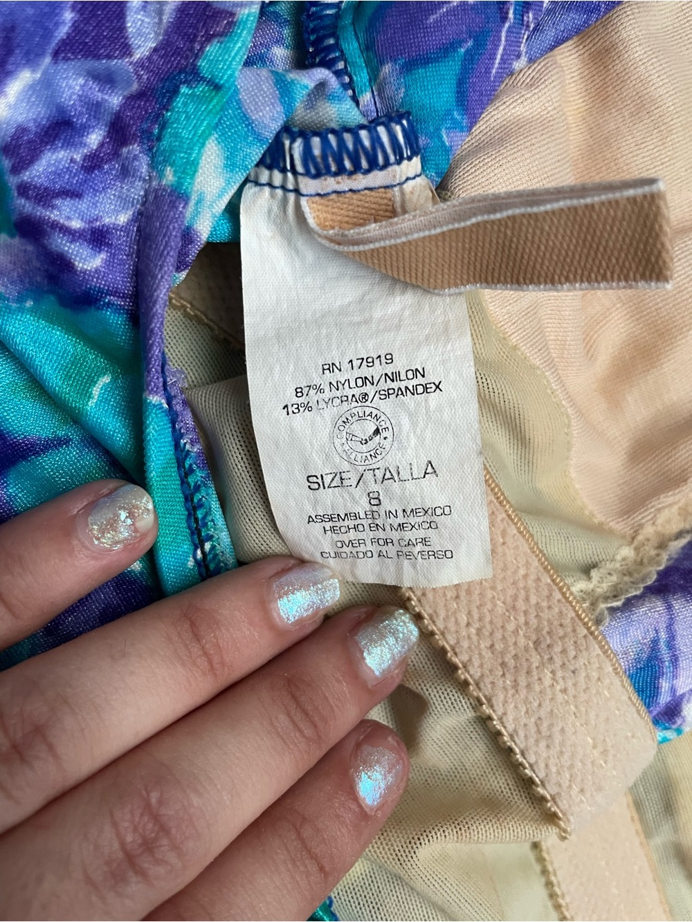 Vintage Le Cove One Piece Swimsuit Size 8 Floral Ruched Purple Teal Blue Retro - Picture 7 of 8